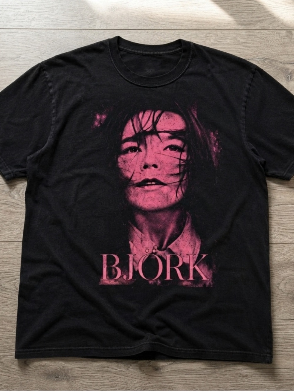 Gildan Black Tee with Pink Björk Portrait